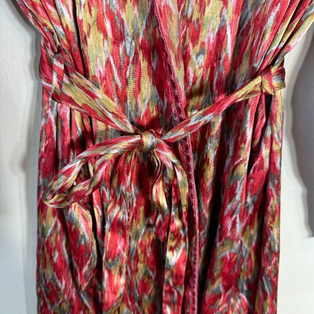 Vintage Oscar de la Renta Pink Label Printed Satin Robe Women's Large Red Belted - Picture 8 of 12
